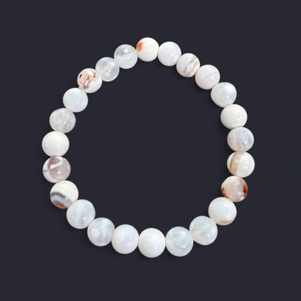 White Porcelain Agate Gemstone Bead Bracelet 8mm